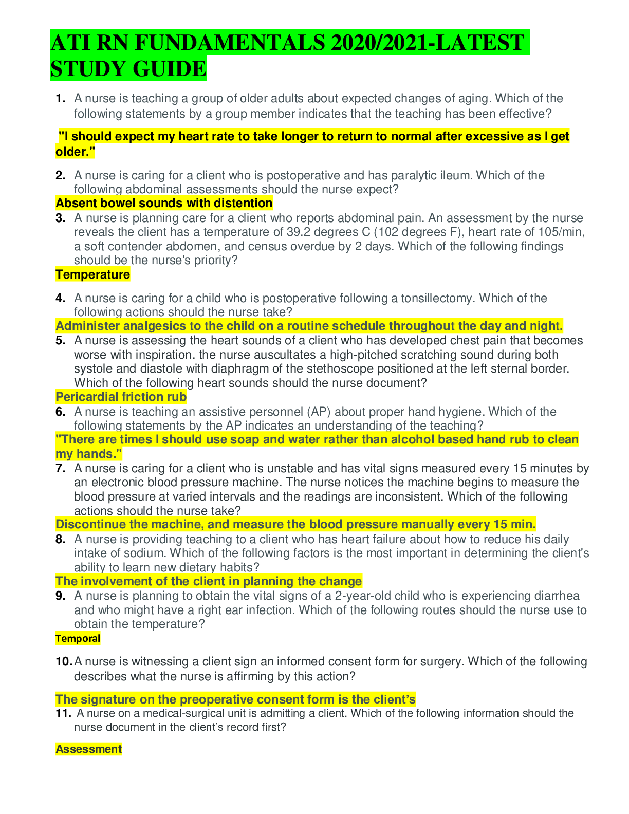Preview image for ATI RN FUNDAMENTALS 2020/2021-LATEST STUDY GUIDE